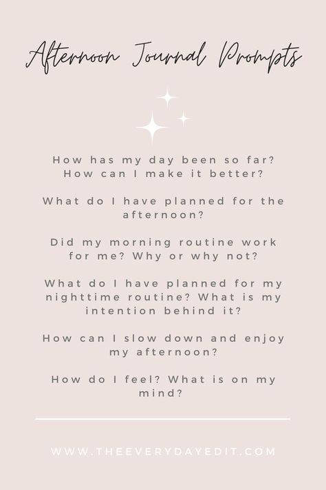 Want to start a journaling practice during your afternoon routine? Well start using these journal prompts for your self-development. #journal #journaling #journalprompts #afternoonroutine #selfdevelopment First Time Journal Prompts, Daily Check In Journal Prompts, Start Of Week Journal Prompts, Midday Journal Prompts, Saturday Journal Prompts, Afternoon Journal Prompts, Friday Journal Prompts, Afternoon Routine Ideas, Afternoon Affirmations