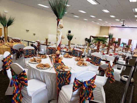 Afrocentric Wedding Decor, African Wedding Centerpieces, Ghana Party Decorations, Traditional African Wedding Decor, African Theme Party Decorations, Kenyan Wedding Decor, African Traditional Wedding Decoration Table Settings, African Table Decor, African Theme Wedding