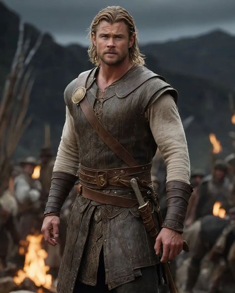 Chris Hemsworth as a Old Age Warrior #aiart #art #chris #chrishemsworth #warrior #oldage Moon Armor, Macbeth Poster, Viking Warrior Men, Dragon Blade, Viking Character, Alice Book, Ripped Body, Oldest Human, Medieval Costume