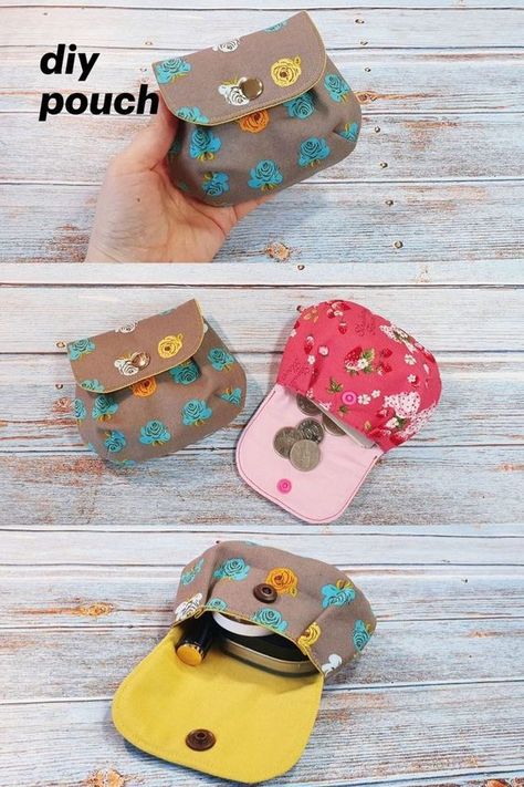 Pouch Without Zipper, Crochet Makeup Pouch, Diy Coin Purse Pattern, Pochette Diy, Diy Coin Purse, Diy Pouch, Coin Purse Pattern, Cute Pouch, Purse Sewing Patterns