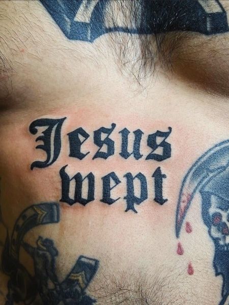 Jesus Wept Tattoo, Danny Tattoo, Pittsburgh Tattoo, Jesus Tattoos, Stone Tattoo, Jesus Wept, Torso Tattoos, Jesus Tattoo, Getting A Tattoo