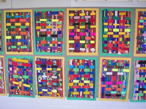 2nd Grade Texture Weavings by vk.pacer, via Flickr Elementary Art Weaving Projects, Weaving Middle School, Paper Weaving Elementary Art, 1st Grade Weaving Art Lesson, Creative Art Activities, Art Teacher Resources, Art Weaving, Weaving For Kids, Elementary School Art