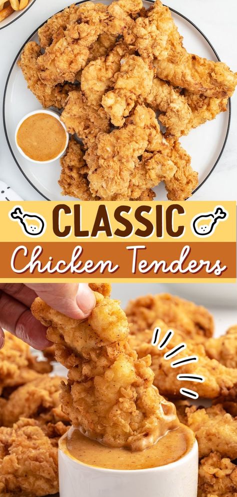 Chicken Tenders Making Chicken Tenders, Deep Fryer Chicken Tenders, How To Make Chicken Tenders, Easy Chicken Tender Recipes, Homemade Chicken Tenders, Chick Fil A Sauce, White Gravy, Crispy Chicken Tenders, Spaceships And Laser Beams