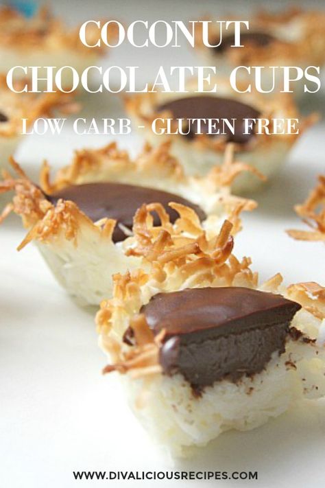 Coconut chocolate cups are an easy sweet treat and best of all are low carb and gluten free. Easy Bite Size Desserts, Coconut Crust, Snacks Chocolate, Coconut Cups, Snacks Easy, Coconut Desserts, Tasty Dessert, Coconut Chocolate, Sans Gluten Sans Lactose