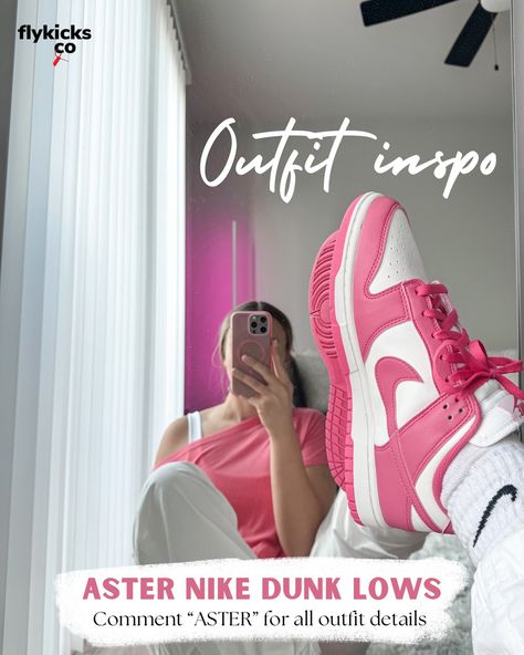 ASTER PINK DUNK LOWS — OUTFIT INSPO 🍓☁️👟 Comment “ASTER” for direct links to the whole outfit! ⚡️ Sizes available for Aster Pink Dunks: 7.5 women’s 8 women’s 8.5 women’s 10 women’s **if we do not have your size, comment what size you are looking for** 100% authentic sneakers ✔️ 📌 SAVE FOR LATER! #sneakers #smallbusiness #shoes #coolshoes #smallbusinessowner #sneakerheads #womensneakers #springsneakers #springfashion #sneakerforwomen #dunklow #fashionstyle #sneakercollector #sneake... Aster Pink Dunks, Aster Pink Dunks Outfit, Dunk Lows Outfit, Low Dunks Outfit, Dunks Outfit Woman, Nike Dunk Lows, Dunk Lows, Dunks Outfit, Neutral Shoes