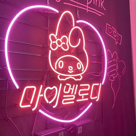 Pink Korean Room, Florence Quotes, Neon Hello Kitty, Pink Korean, Hello Kitty Room, Kitty Room, Neon Bedroom, Red Background Images, Cute Night Lights