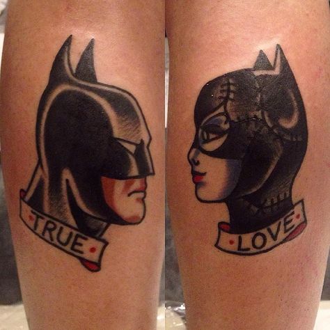 Batman Couple Tattoos, Catwoman Tattoo Ideas, Wyoming Tattoo Ideas, Wyoming Tattoo, Catwoman Tattoo, Tattoos For Women Cat, Symbol Tattoo Ideas, Love Life Tattoo, Matching Love Tattoos