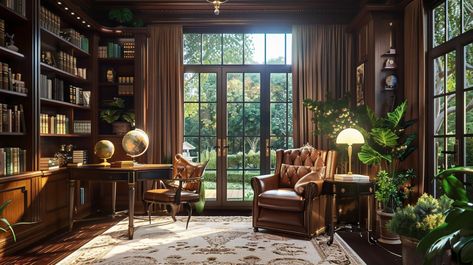 15 Classic Library Room Designs - Marry Design Formal Library Study, Japanese Zen Room, Library Room Design, Australian Farmhouse, Mediterranean Room, Luxurious Home Office, Mahogany Library, Maximalist Room, Victorian Library