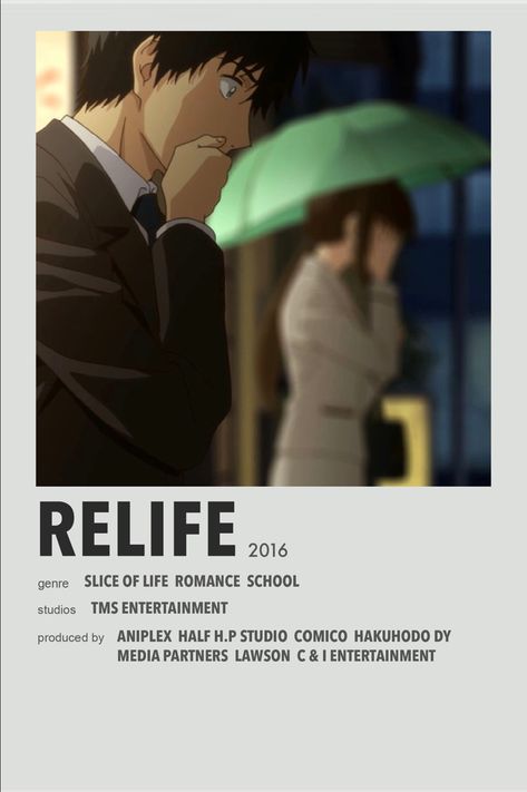 Relife Minimal anime poster Anime Recommendations List Romance, Anime Recomendation, Anime Film Poster, Anime Recommend, Romcom Anime Recommendations, Anime Recommendations Comedy, Relife Anime, Thriller Anime Recommendations, Anime Reccomendations Poster