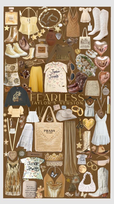 Fearless Ts Outfits, Taylor Swift Wildest Dreams Outfits, Fearless Taylor Swift Mood Board, What To Wear To A Taylor Swift Concert Fearless, Eras Outfits Fearless, Fearless Era Aesthetic Outfits, Taylor Swift Tour Outfits Ideas Fearless, Taylor Swift Tour Outfits Fearless, Taylor Swift Eras Aesthetic Outfits