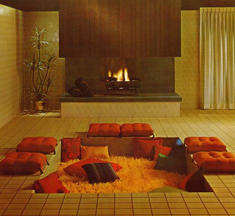 Conversation Pit | Who needs furniture when you've got a pit… | Flickr 70s Conversation Pit, Living Room 70s, 60s Interior, 70s Interior Design, Conversation Pit, Cozy Living Room Design, 70s House, 70s Interior, Sunken Living Room