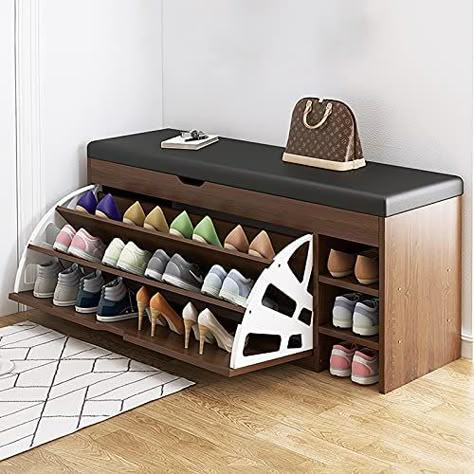 Amazon.com: QTQZDD SS&LL Shoe Storage Bench with Hidden Shoe Rack,Leather Entryway Shoe Bench Seat Shoe Organizer Shoe Cabinet,Modern Entry Decorative Furniture-B-Brown 100x30x51cm(39x12x20inch).11 : Home & Kitchen Home Office For 2, Hidden Shoe Rack, Shoe Rack Cabinet Design, Entryway Shoe Bench, Vstupná Hala, Shoe Rack Cabinet, Shoe Storage Bench, Modern Entry, Cabinet Modern