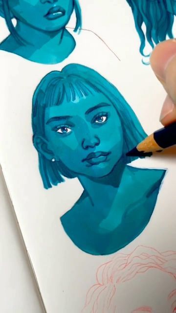 Paola Luther on Instagram: "At the beginning, the dark blue may seem too dark, but it’s because we are comparing to the white of the paper once the mid tons, and the darks are added, the portrait seems to come alive and show the form in this illustration . Via: @paolaportfolio 🖼 Artwork: #portrait #marker #blue Art by @mavorie Remarks by @artartluther #artworkanalysis #paolaluther . #pintura#pintora#artaddict#iloveart #finearts#artgram#instaartwork #artistry#beautifulpic #drawing#portraitdr Color Markers Art, Acrylic Portrait Painting, Artwork Portrait, Abstract Portrait Painting, Abstract Face Art, Creative Drawing Prompts, Tinta China, White Pen, Portrait Sketches