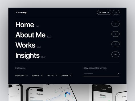 Showcasy - Personal Portfolio Menu Webflow Templates by Illiyin Studio on Dribbble Website Menu Design, Ui Portfolio, Minimalist Web Design, Website Menu, Agency Website Design, Web Portfolio, Portfolio Website Design, Web Design Studio, Portfolio Inspiration