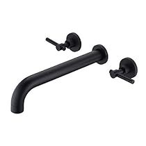 Black Tub Faucet, Black And Brass Bathroom, Wall Mount Tub Filler, Black Shower Faucet, Black Tub, Bathtub Spout, Wall Mount Tub Faucet, Bathroom Faucets Waterfall, Wall Mount Faucet Bathroom