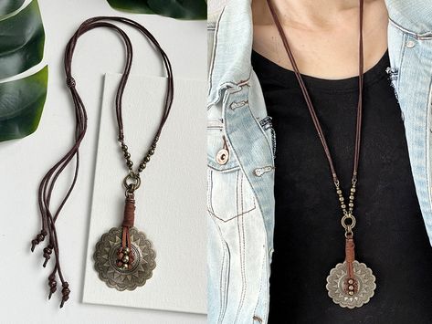 How to Make a Concho Pendant Necklace - DIY Tutorial - ACCESSORY-MU Handcrafted Jewelry, Crafts & Graphic Design Handmade Western Lariat Necklace, Handmade Southwestern Lariat Necklace, Adjustable Bohemian Lariat Choker, Bohemian Concho Lariat Necklace, Bohemian Adjustable Lariat Choker, Leather Necklace Diy, Diy Necklaces Tutorial, Diy Pendant Necklace, Jewelry Magazine