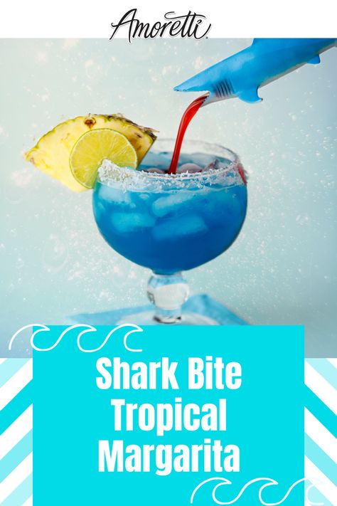 Dive in and feel the thrill of Shark Week with this Shark Bite Tropical Margarita. Sure to leave you feelin' JAWsome! 🦈 Shark Week Cocktails, Shark Bite Drink, Shark Bite Drink Recipe, Shark Week Drinks, Tropical Margarita, Shark Week Recipes, Key Lime Pie Martini, Strawberry Martini, Cocktail Decor