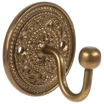 Dimensions: 2.1" H x 2.1" W x 1.86" D Material: Metal Color: Antiqued Brass Orientation: Horizontal Includes: 2 - Hole Cut-Outs Quantity: 1 Enhance your space with the smallest accent pieces, such as this Antique Brass Hook With Circle Backplate. This metal piece boasts an antique brass color and features a round backplate with whirls and flourishes on it. It has a curved hook with a ball on the end extending from it. Pair it with vintage-themed decor to complete the look! Vintage Farmhouse Bathroom Decor, Farmhouse Guest Bathroom, Brass Towel Hook, Hanging Moss, Brass Wall Hooks, Vintage Farmhouse Bathroom, 1900s Home, Brass Wall Hook, Harry Potter Bedroom