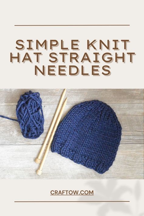 Simple Knit Hat Straight Needles Easiest Knit Hat Pattern, Easy Knit Hat Straight Needles, How To Knit A Hat With Straight Needles, Knit Hat Straight Needles, Knit Hat For Beginners, Knit Stocking Cap Pattern Free, Knitting Beanies For Beginners, How To Knit A Beanie For Beginners, Knitting A Beanie