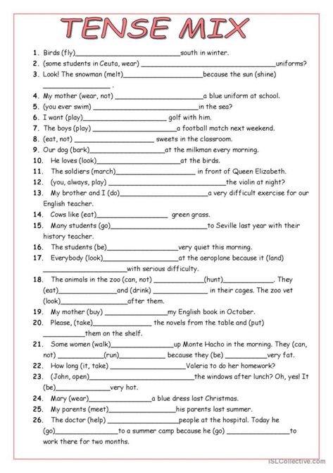 Mix Grammar Worksheet, Mix Tenses Worksheet, Tenses English Grammar Worksheets, English Tenses Exercises, English Tenses Chart, 12 Tenses, Tenses Exercises, Tenses Chart, Grammar Sentences