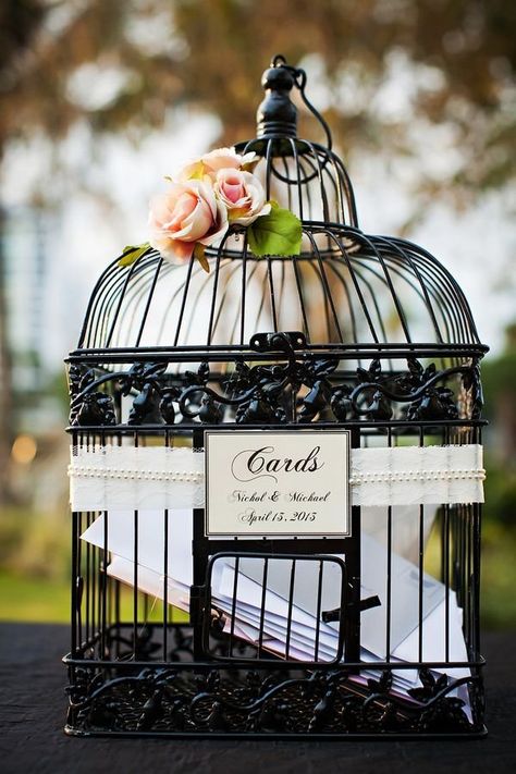 Ribbons Wedding, Bird Cage Decor, Wedding Card Holder, Card Box Wedding, Bird Cages, Rustic Wedding Decor, Trendy Wedding, Bird Cage, Wedding Card