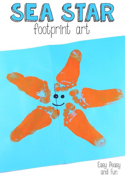 Starfish Footprint Art Footprint Crafts, Baby Art Projects, Sea Crafts, Footprint Art, Ocean Crafts, Handprint Crafts, Daycare Crafts, Handprint Art, Clay Ornaments