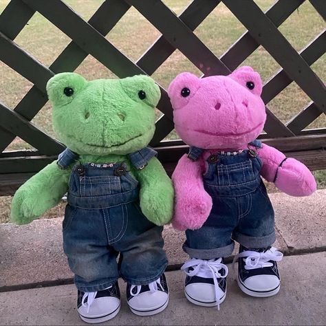 Cute Build A Bears Clothes, Matching Build A Bears Friends, Bab Frog Outfits, Matching Build A Bears, Bab Frogs, Fluffy Stuffed Animals, Build A Bear Outfits, Hubba Bubba, Frog Pictures