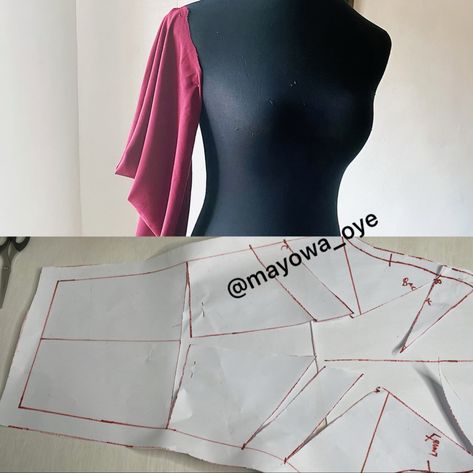 How to cut a cowl sleeve pattern tutorial Cowl Sleeve Pattern, Pattern Drafting Tutorials Blouses, Diy Cowl, Cowl Sleeve, Diy Circle Skirt, Pattern Drafting Tutorials, Clothing Pattern Design, Easy Diy Clothes, Barbie Doll Clothing Patterns