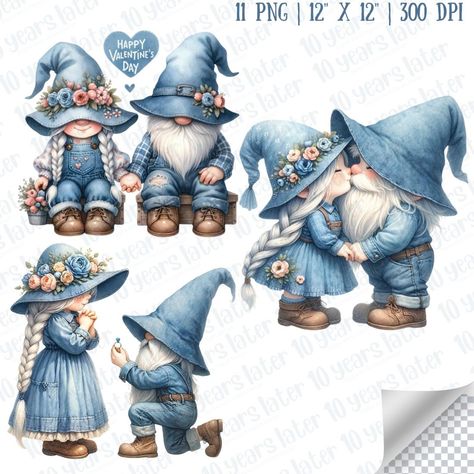 Wedding Gnomes, Watercolor Gnome, Art Jeans, Planner Layouts, Valentines Day Clipart, Blue Valentine, Unique Gift Wrapping, Valentine Clipart, Planner Layout