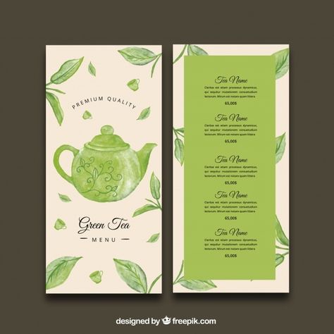 Tea menu template with different drinks ... | Premium Vector #Freepik #vector #menu #leaf #tea #drink Tea Menu Design, Tea Menu Ideas, Kombucha Labels, Tea Infographic, Tea Room Design, Tea Branding, Different Drinks, Tea Business, Square Brochures