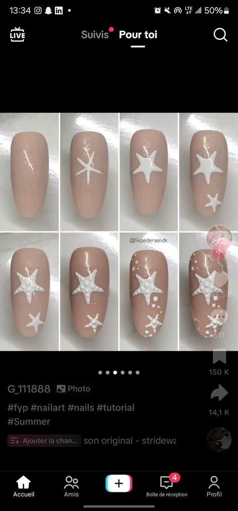 Sea Nail Art, Seashell Nails, Nail Art Step By Step, Sea Nails, Unghie Sfumate, Gel Paint, Nail Designs Tutorial, Nail Drawing, Nagel Tips