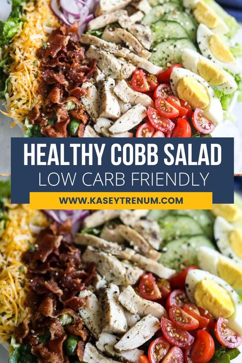 Healthy Cobb Salad Recipe with Chicken Healthy Salad Ingredients, Best Cobb Salad, Healthy Cobb Salad, Salad Recipe With Chicken, Chicken Breast Salad, Low Carb Chicken Salad, Classic Cobb Salad, Salad Recipes Low Carb, Low Carb Healthy