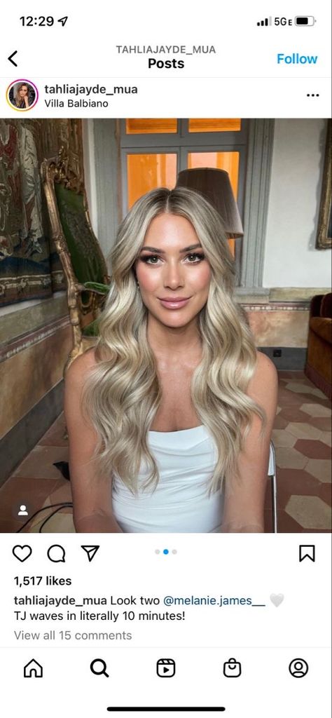 Bridesmaid Hair Down Long Waves, Soft Waves Middle Part Wedding Hair, Loose Bouncy Curls Soft Waves, Wavy Curls Wedding Hair, Wedding Hair Crimped, Middle Part Down Hairstyles, Glamour Waves Middle Part, Long Bridal Curls, Wedding Hair Down Middle Part Waves