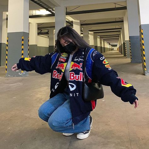 Vintage Racing Jacket, Race Outfit, Nascar Jacket, Racing Jackets, Looks Country, Womens Jackets Casual, Classic Denim Jacket, Racing Jacket, Tomboy Outfits