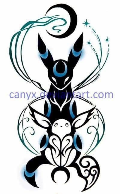 Eevee And Umbreon, Eevee Tattoo Ideas, Eevee Evolutions Tattoo, Pokemon Tattoo Ideas, Eevee Tattoo, Umbreon Pokemon, Umbreon And Espeon, Pokemon Umbreon, Pokemon Tattoo