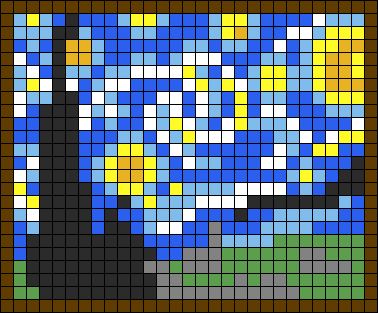 Starry Night Pixel Art 32x32, Starry Night Alpha Pattern, Alpha Pattern 2 Color, Crochet Starry Night, Starry Night Pixel Art, Star Alpha Pattern, Mini Pixel Art, Starry Night Tapestry, Pixel Quilt Pattern