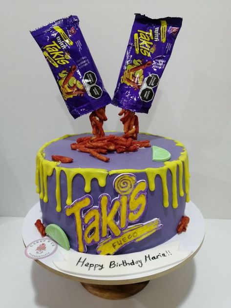 Takis Birthday Cake, Taki Cake Idea, Takis Cake Ideas, Happy Birthday Maria, Cakes Pretty, 2023 Cake, Cool Cake Designs, Gluten Free Cake, Themed Birthday Cakes