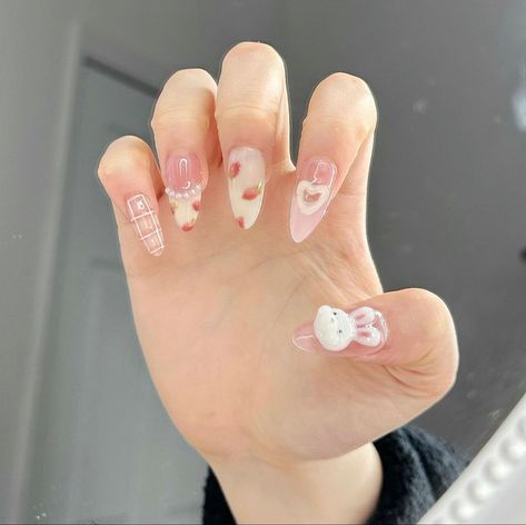 gel x nails
nails
acrylic nails
nail inspo
korean nails
douyin nails 
xiao hong shu Sanrio Nails Acrylic My Melody, Best Press On Nails, Bunny Nails, Korean Nails, Blush Nails, Pretty Gel Nails, Soft Nails, Nails Only, Nail Swag