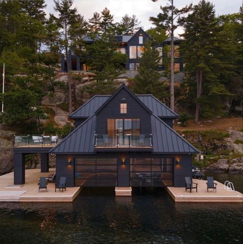 Ontario Lake House Boathouse Design, Lakefront Cottage, Modern Lake House, Lakefront Property, Gorgeous Houses, House Features, Luxury Estate, Modern Cottage, Mansions Luxury