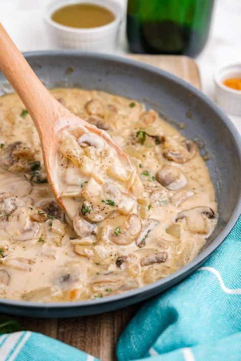 Mushroom White Wine Sauce, Easy Mushroom Sauce, Mushroom Sauce For Chicken, White Gravy Recipe, White Wine Pasta Sauce, Mushroom Pasta Sauce, Chicken Mushroom Pasta, Mushroom Wine Sauce, White Wine Cream Sauce