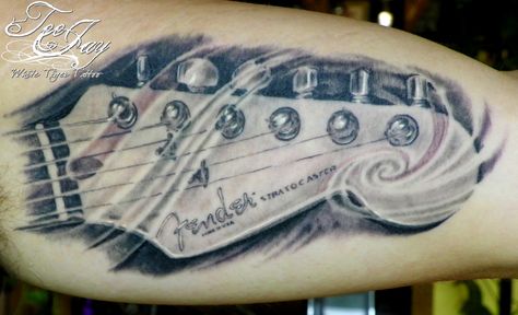 Fender Guitar Tattoo, Fender Tattoo, Guitar Tattoo Ideas, Music Related Tattoos, Dad Memorial Tattoo, Guitar Tattoo, Memorial Tattoo, Fender Guitar, Guitar Lovers