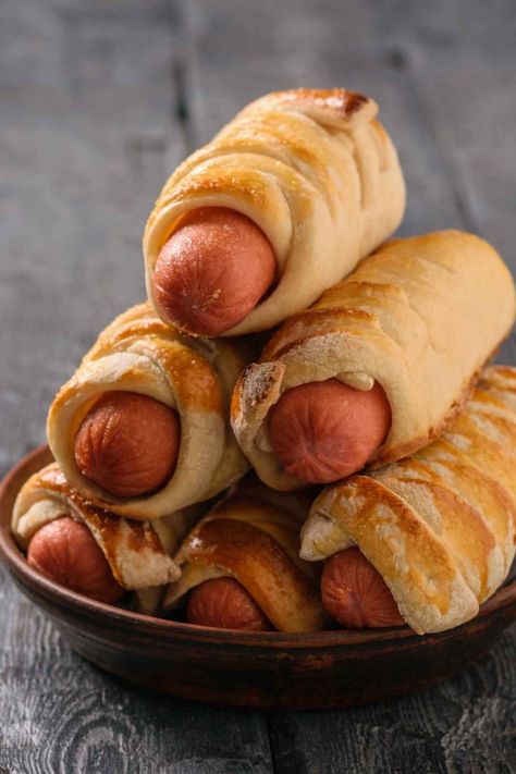 Crescent Roll Kolaches Recipe, Crescent Roll Pretzel Dogs, Brats Wrapped In Crescent Rolls, Wrapped Hot Dogs Crescent, Crescent Dogs With Cheese, Crescent Sheets Recipes, Cresent Roll Hotdogs, Hot Dog Croissant Rolls, Croissant Wrapped Hot Dogs