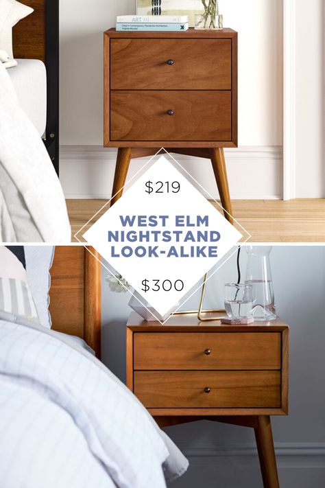 These West Elm mid century bedside tables are beautiful, but we have copycat home decor dupes for less! We love West Elm's furniture, but it can be pricey. So why not get the look for less? #mcm #westelm #nightstand #bedroom #decor #inspiration West Elm Bedroom, West Elm Nightstand, Restoration Hardware Cloud, Mid Century Modern Bedside Table, West Elm Mid Century, West Elm Furniture, Midcentury Bedside Table, Elm Furniture, Mid Century Bedside