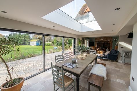 Flat Roof Lights, Flat Roof Skylights, Flat Roof Extension, Single Storey Extension, Roof Skylight, Kitchen Diner Extension, House Extension Plans, Roof Extension, Glass Extension