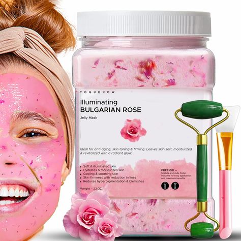 Amazon.com : Jelly Face Mask for Facials - Bulgarian Rose Hydrating, Brightening & Nourishing Jelly Mask with Free Jade Roller & Spatula | Professional Hydrojelly Masks | Vajacial Jelly Mask Powder | 23 Oz Jar : Beauty & Personal Care Womens Christmas Gifts, Jelly Face Mask, Rose Jelly, Jelly Mask, Mask Powder, Hydrating Face Mask, Facial Sheet Mask, Skin Detox, Overnight Mask