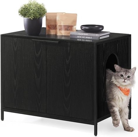 Amazon.com : Feandrea Litter Box Enclosure, Modern Cat Litter Box Furniture Hidden, with Handles, Magnetic Locks, Cat House, Side End Table, 28.5 x 19.5 x 23 Inches, Ebony Black UPCL011B02 : Pet Supplies Litter Box Ideas Hidden, Litter Box Cabinet, Cat Litter Cabinet, Cat Litter Box Ideas, Enclosed Litter Box, Litter Box Ideas, Litter Tracking, Cat Litter Box Enclosure, Box Cabinet