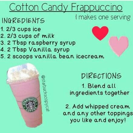 Starbucks Cotton Candy Frap. Cotton Candy Frappe, Cotton Candy Frappuccino, Menu Starbucks, Resep Starbuck, Starbucks Hacks, Starbucks Secret Menu Recipes, Starbucks Drinks Diy, Secret Starbucks Recipes, Frappe Recipe