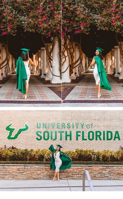 University Of South Florida Graduation Pictures, Usf Graduation, Usf Graduation Cap, Usf Graduation Pictures, University Graduation Dresses, Creative Graduation Pictures, College Grad Photos, College Grad Pictures, College Photography