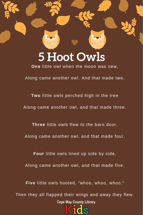 Storytime Songs, Storytime Rhymes, Owls For Preschoolers, Storytime Ideas, Counting Songs For Preschool, Acorn Songs For Preschool, Bird Theme Preschool, Bird Songs Preschool, Counting Crows Rhyme