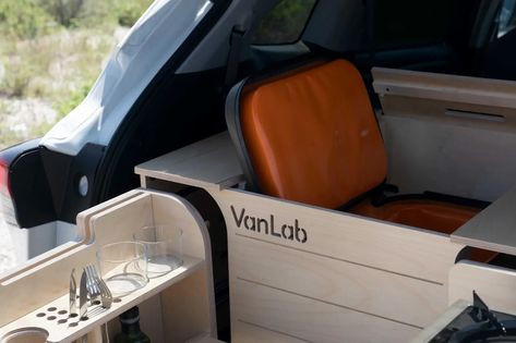 The Van Lab SUV Kit makes functional camping rigs out of popular SUVs and crossovers, from the Tesla Model X and Y to the Jeep Grand Cherokee. Inspired by Ikea furniture, the kits are shipped flat and assembled into form by the buyer. Rav4 Camping, Suv Camper, Chuck Box, Small Cooler, Suv Camping, Camping Set Up, Camping Kit, Rv Tips, Camping Aesthetic